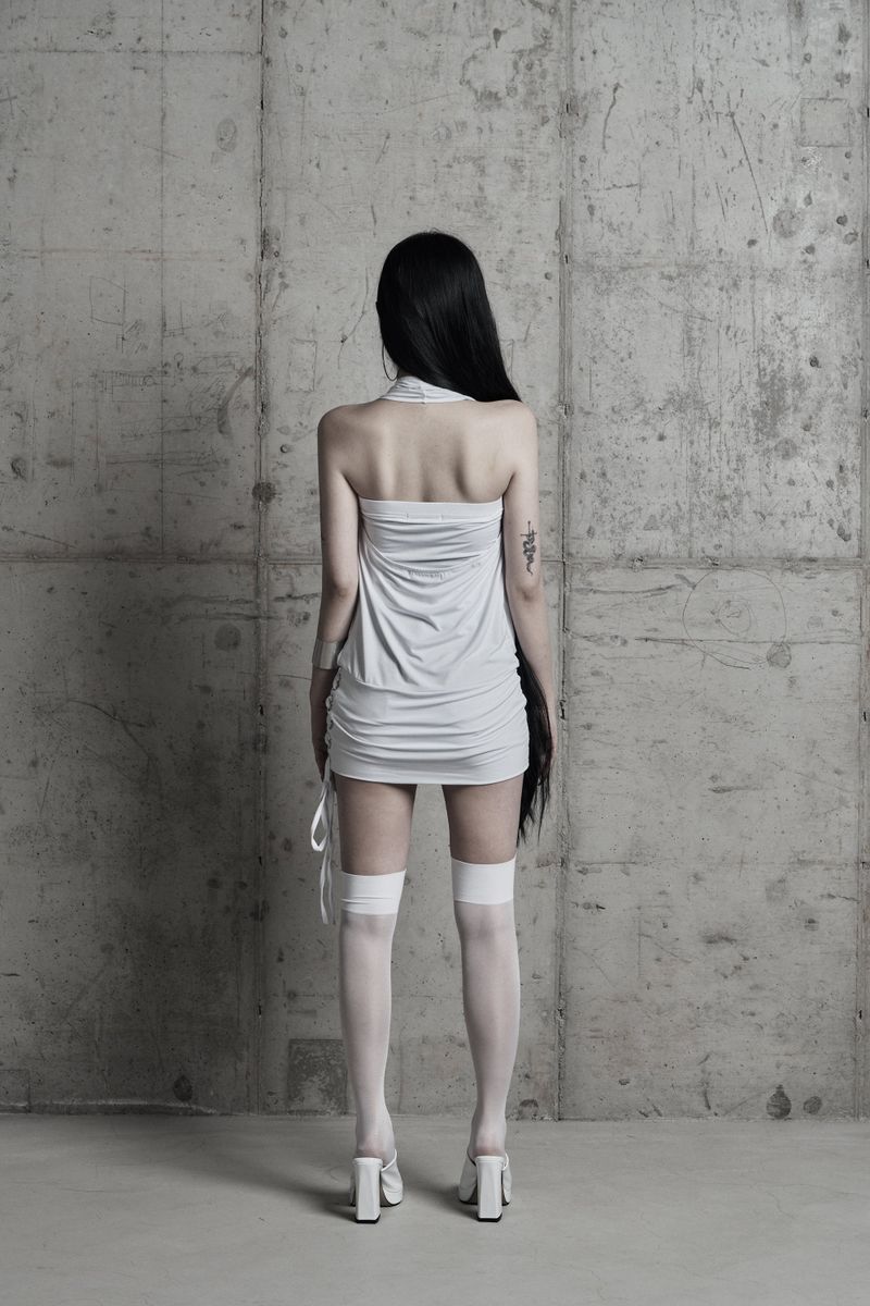 [label] cowl-neck side lace-up one-piece WHITE