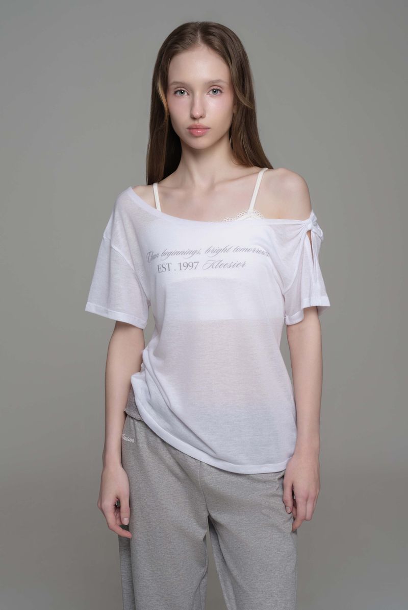 Powder sheer ribbon top, White