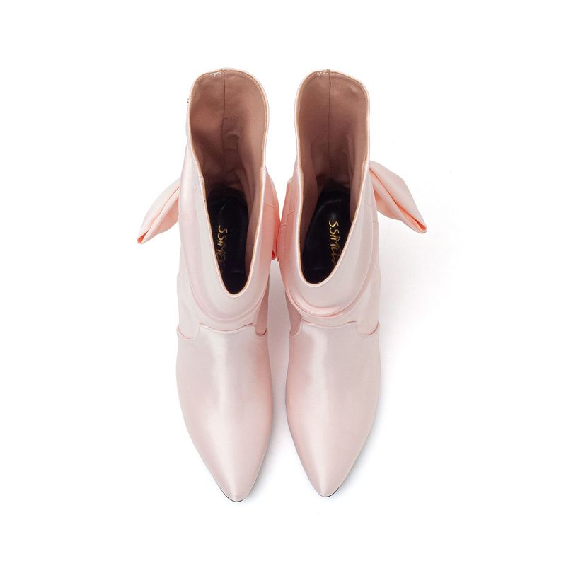 Satin Ribbon Boots Heel(Pink)
