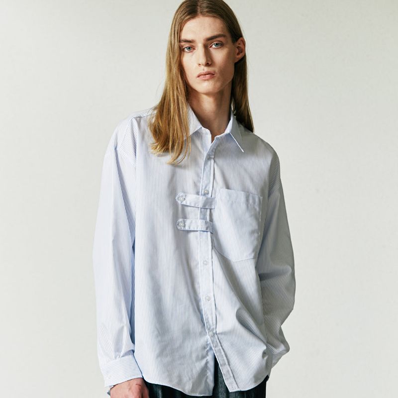 DOUBLE HOLDER STRAP STRIPE SHIRT SKY BLUE