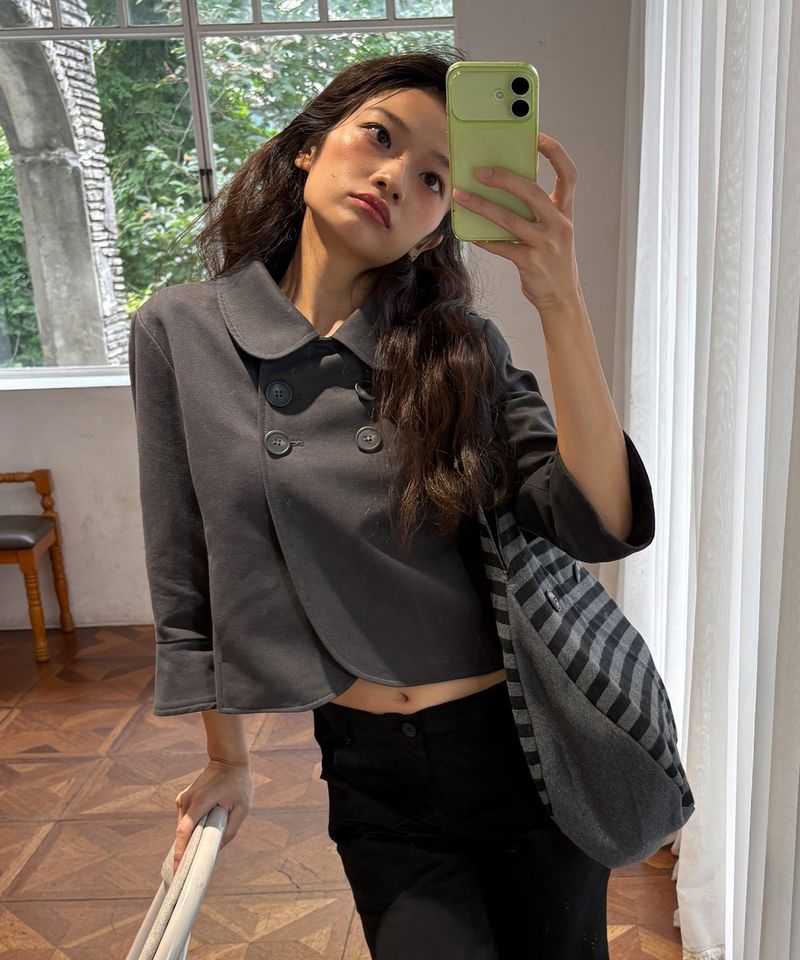 DOUBLE BUTTON COLLAR JACKET - CHARCOAL