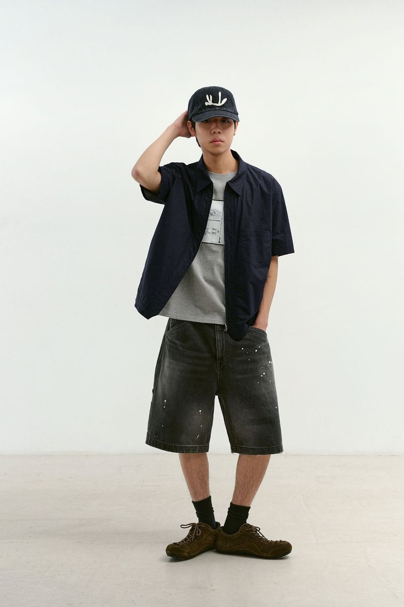 Aged Splatter Carpenter Denim Shorts(Washed Black)
