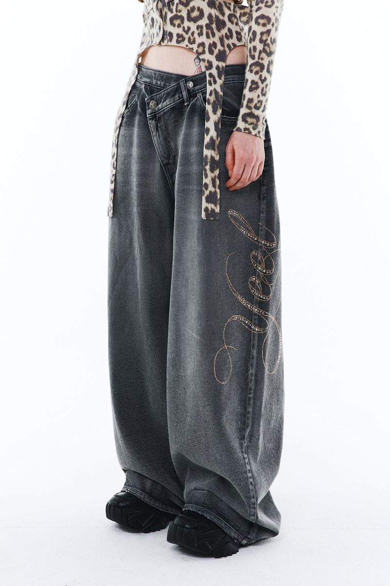 YEEL SIDE CUBIC DENIM PANTS GREY