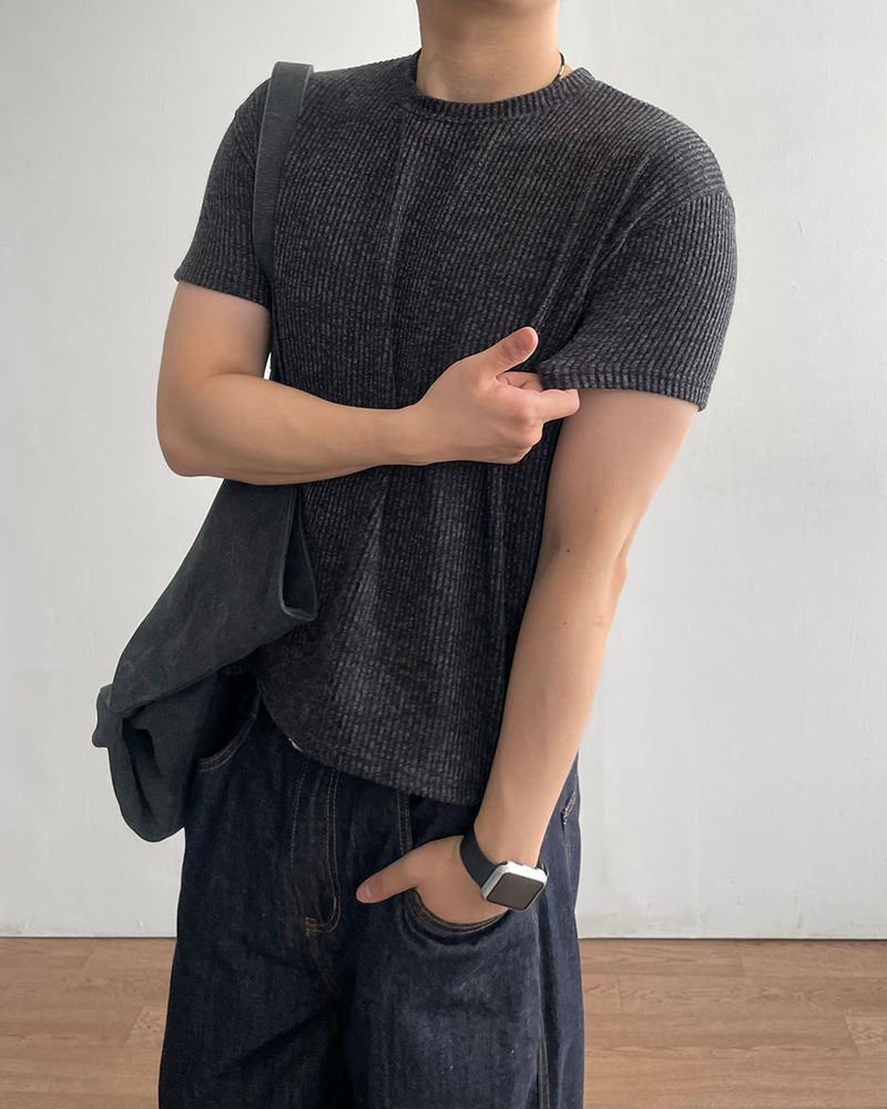 Ribbed Two-Tone Muscle Fit Short Sleeve