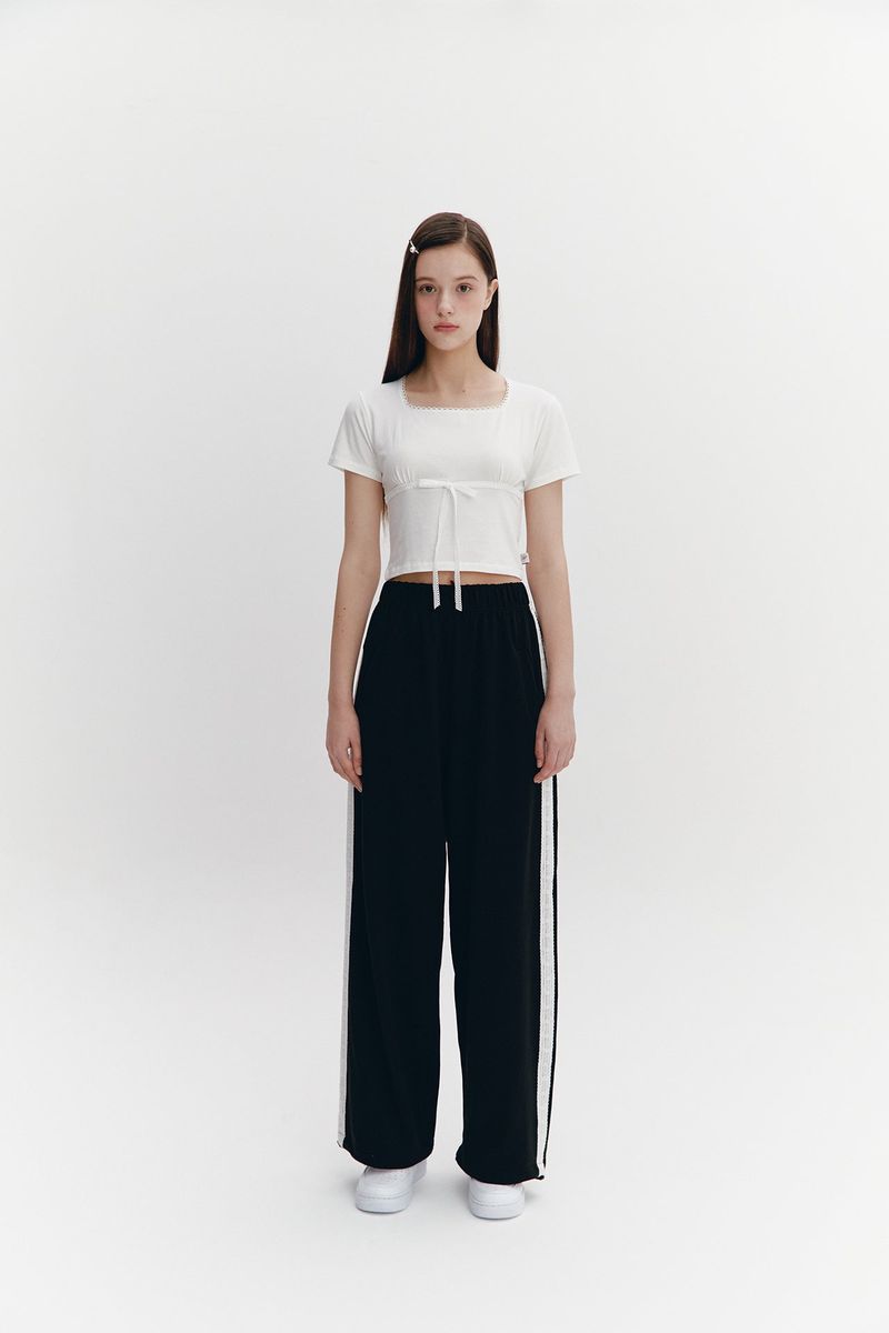 Lace Tape Banding Pants Black