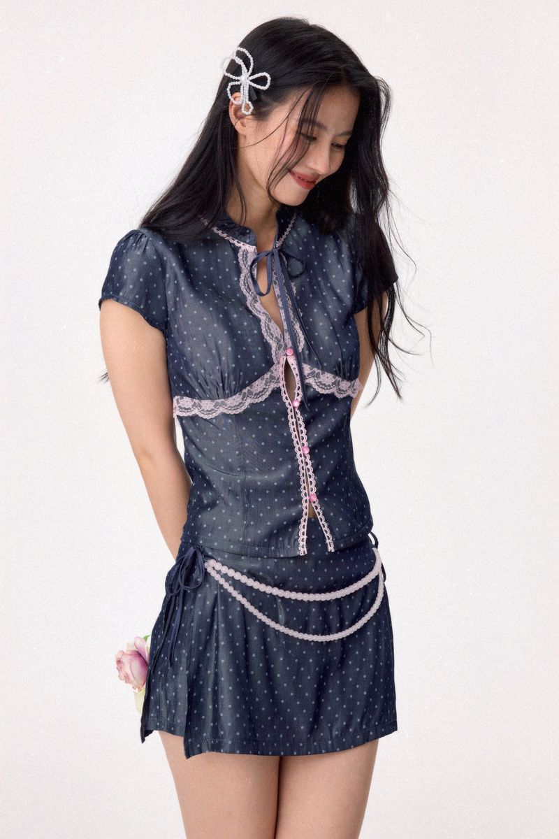 Sweetheart Cheongsam Top (Navy)