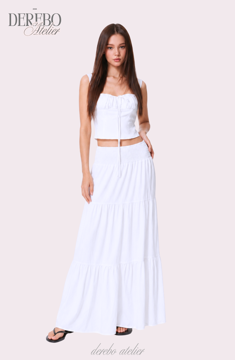 Shirring bustier long skirt set-up (set)