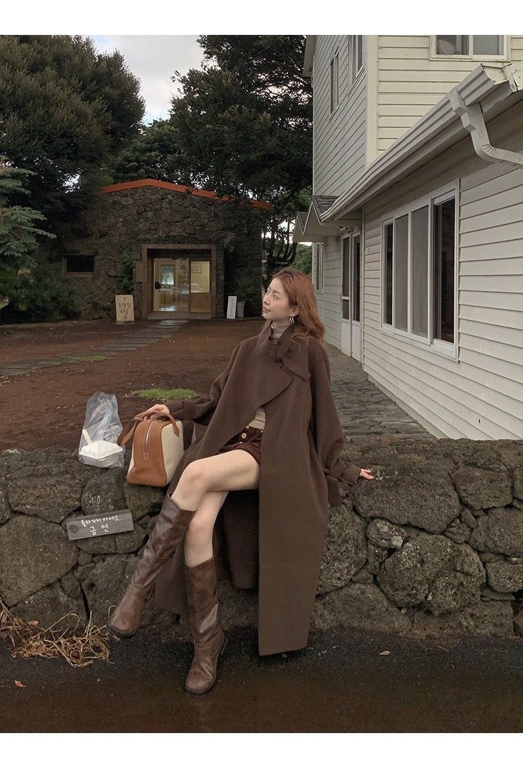 dark brown wool handmade long coat