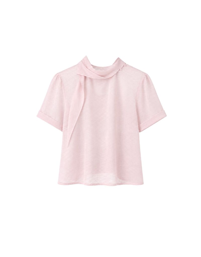 Rosien Drape Detachable Tie Blouse Pink