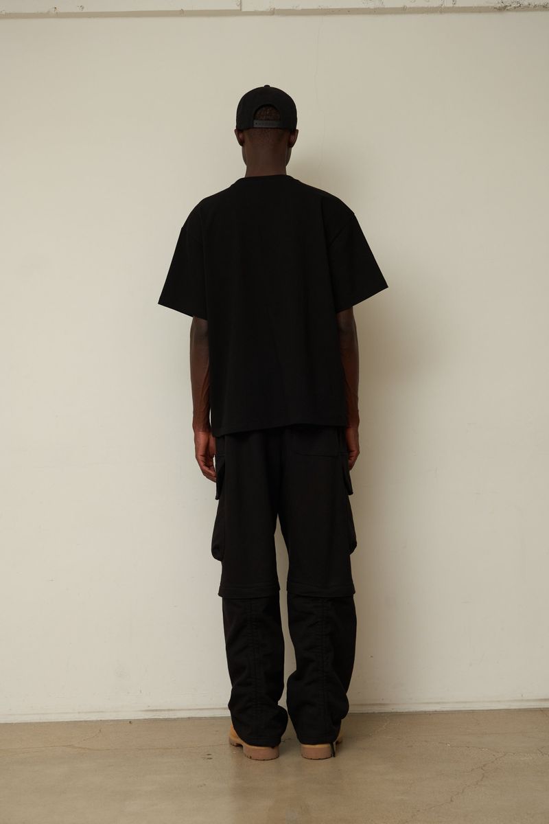 Back point shirring cargo sweat pants (Black)