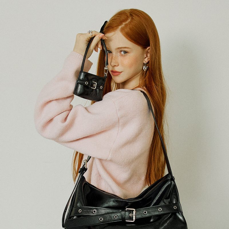 Buckle Mini Hobo Tote Bag Keyring _ Black