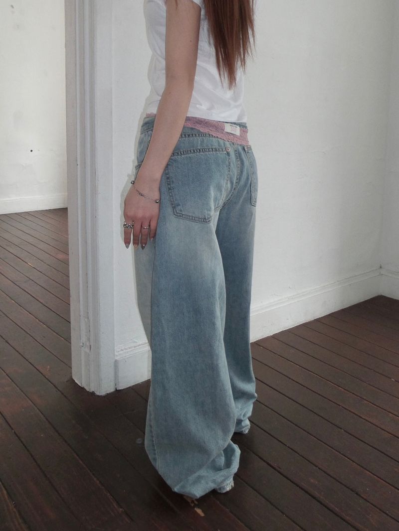 pink lace denim