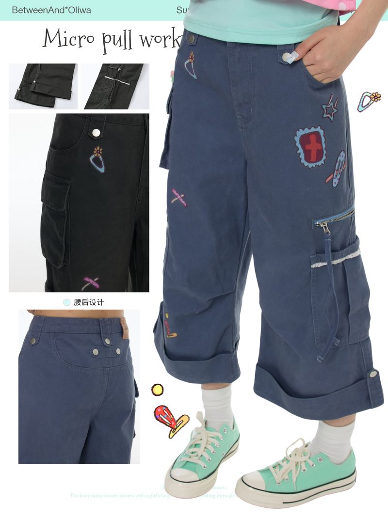BETWEENANDxOliwa Original low-waist, slightly flared multi-pocket cropped pants for women – casual work pants for summer use
