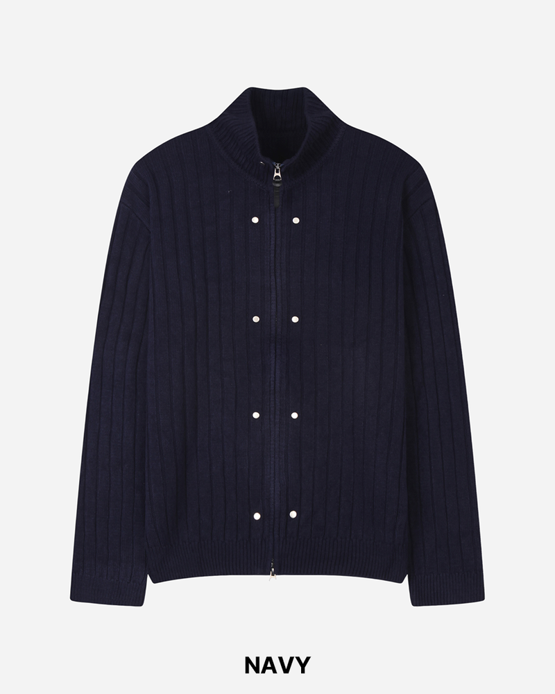Dot Rivet Ribbed Knit Zip-up