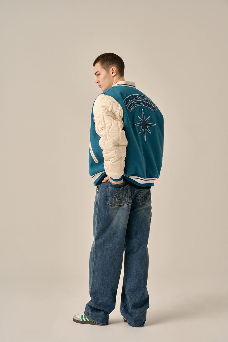 QUILTING POINT VARSITY JACKET - BLUE