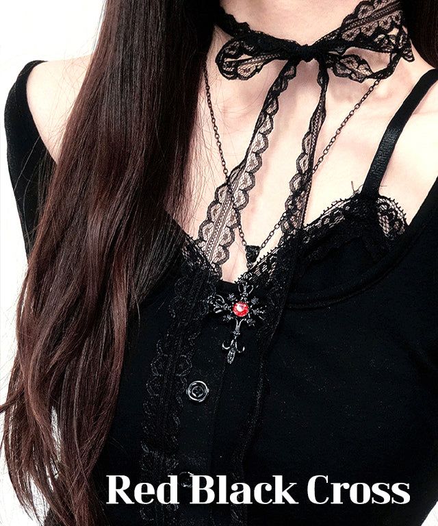 Red Black Cross necklace