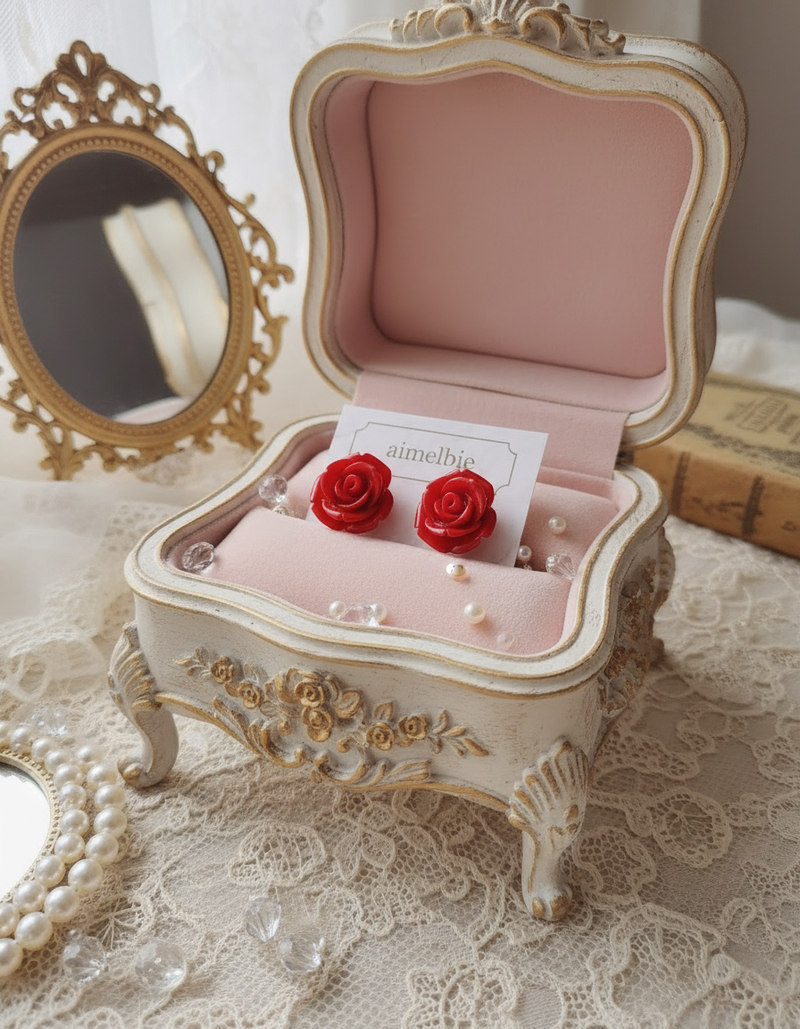 [Kwon Eunbi Piercing] Petit Rose Cabochon Piercing - Red