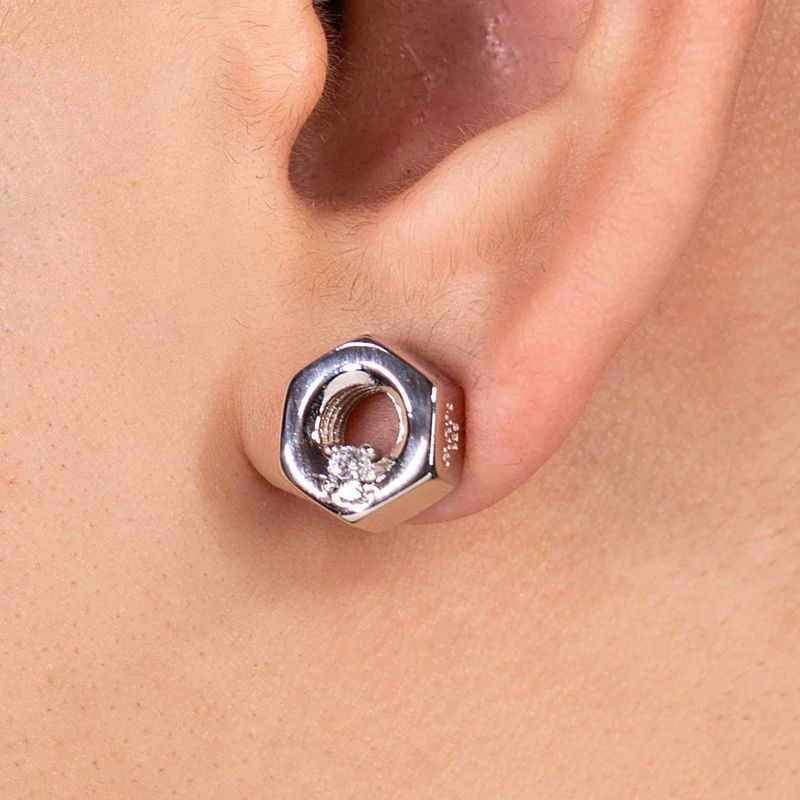HEX-NUT W/ CUBIC ZIRCONIA EARRINGS
