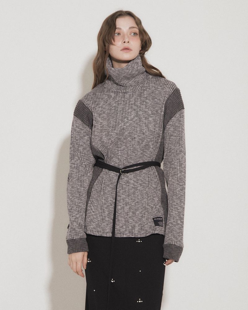 PANEL TURTLENECK PULLOVER [GRAY]