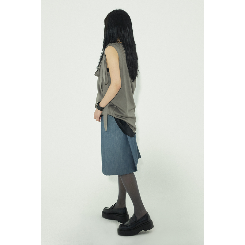 RIBBON MINI DRESS: KHAKI