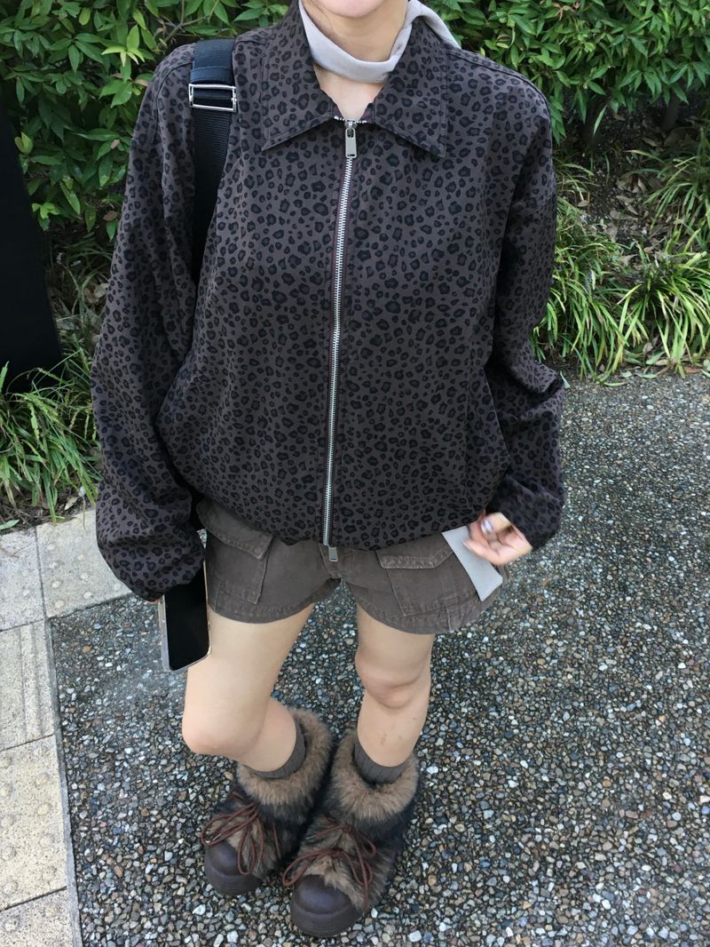 Rosel Leopard Crop Collar Jacket (2c)