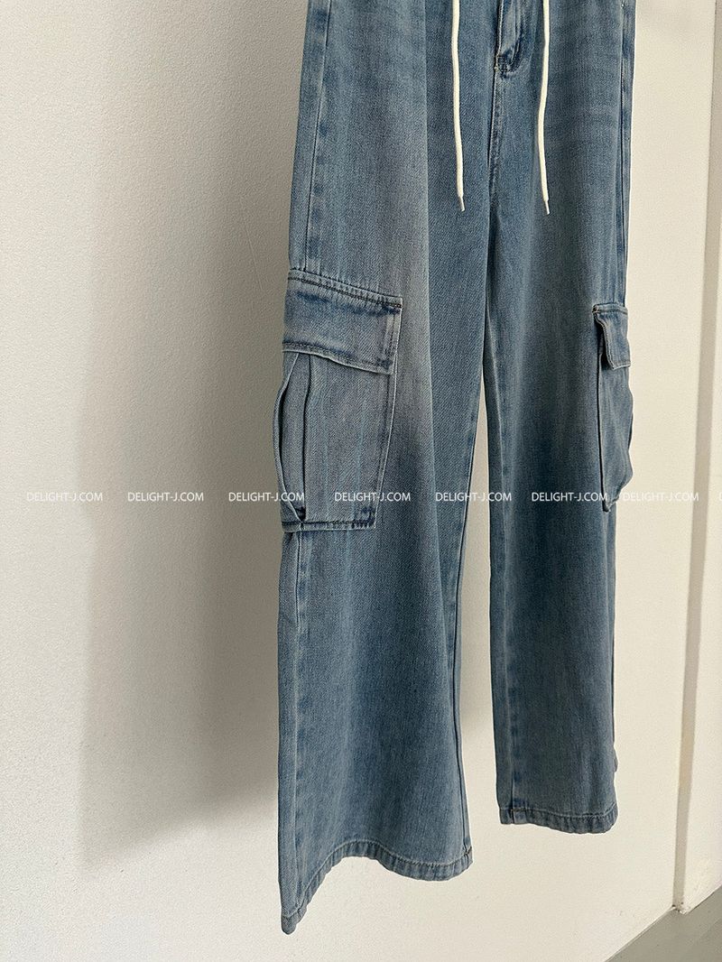 Strap Cargo Wide Jeans