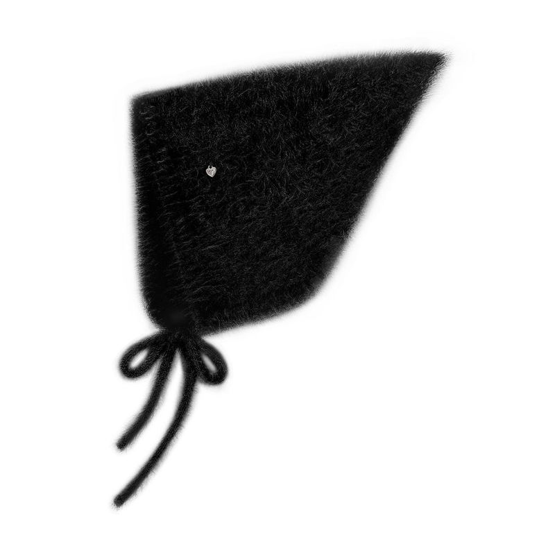 Angora Knit Heart Logo Bonnet Hat _ Black