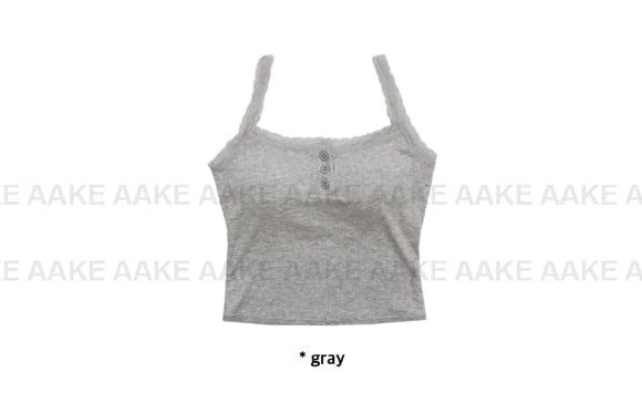 [with cup] LACE BUTTON SLEEVELESS