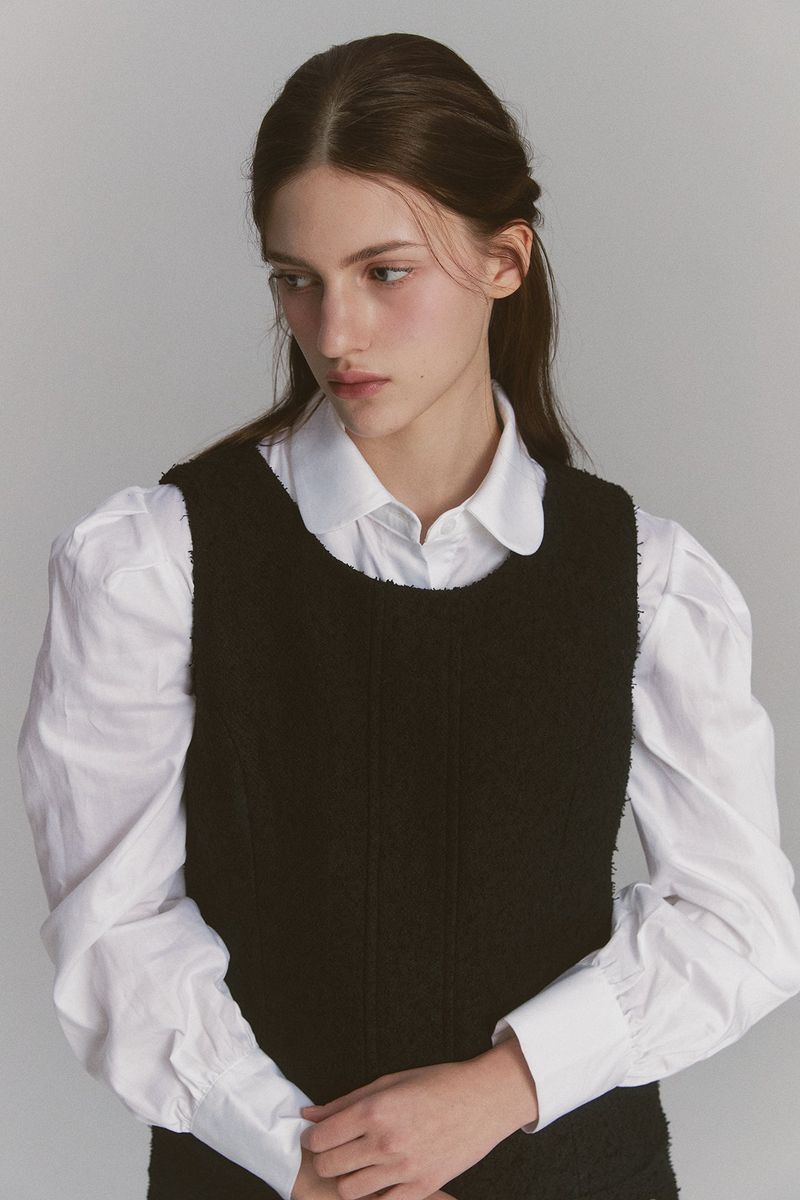 Back Ribbon Tweed Dress Black