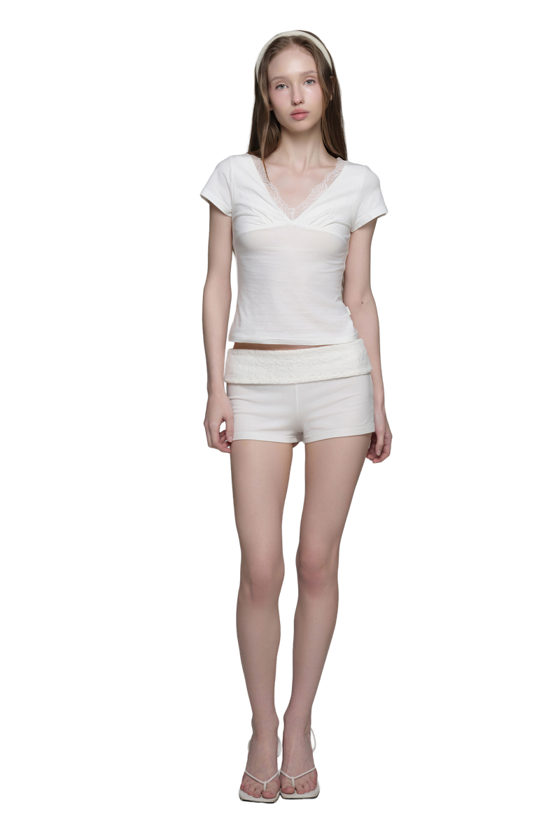 Rose tea lace v top, Ivory