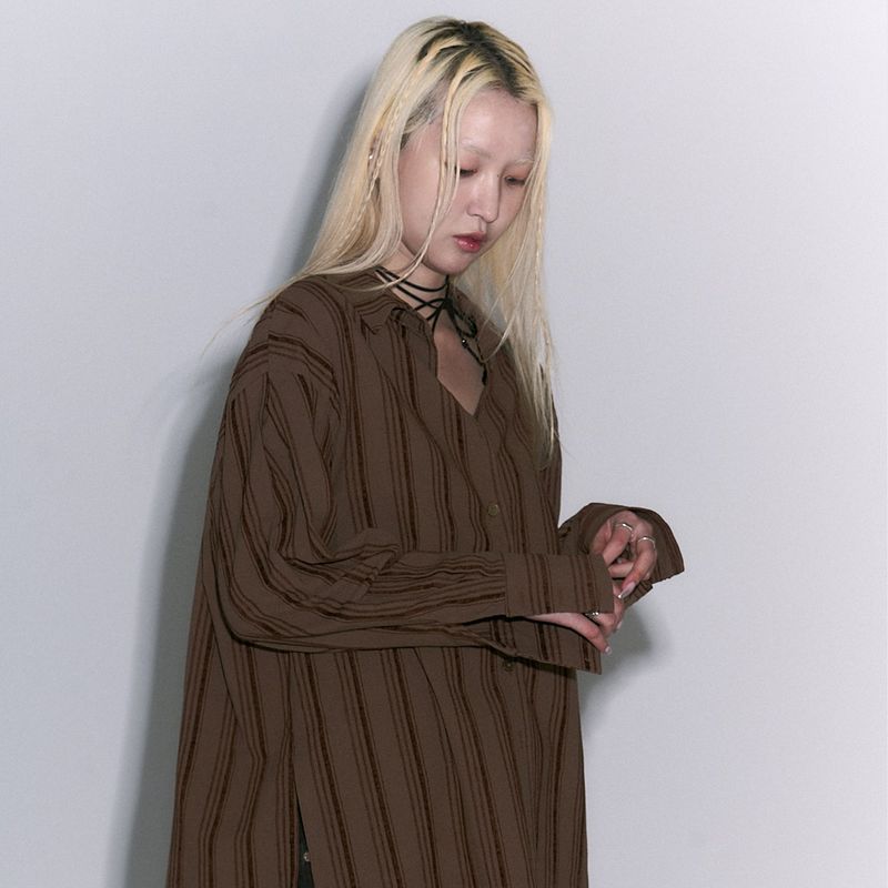 Stripe Oversized shirts [Brown]