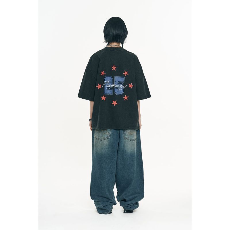 Washed Crack Star Short Sleeve - Black