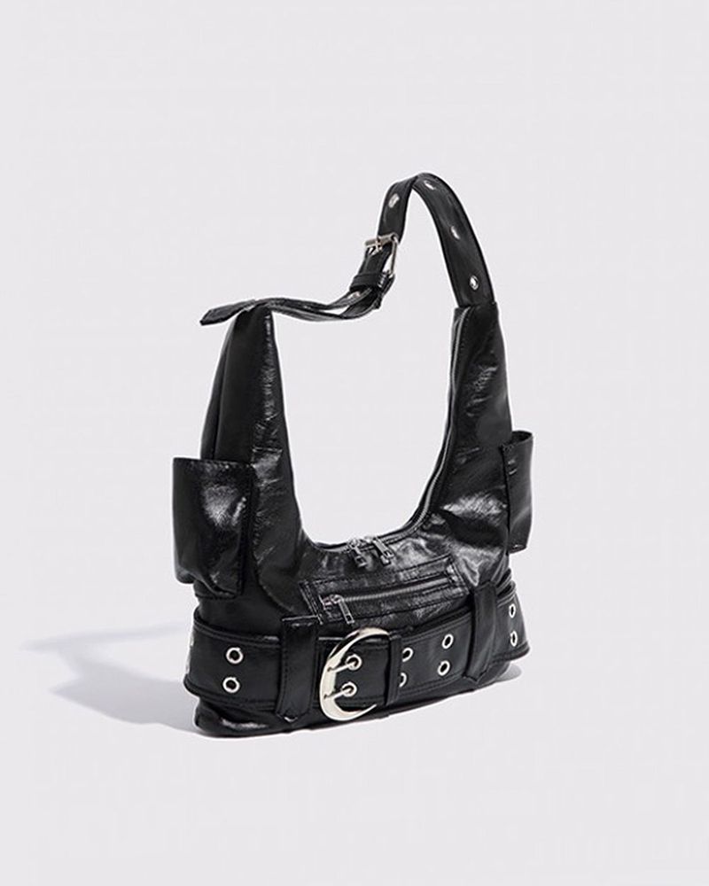 Big Buckle Pocket Punching Shoulder Bag