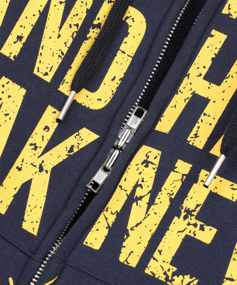 Crack Print Lettering Hooded Zip-Up - Navy