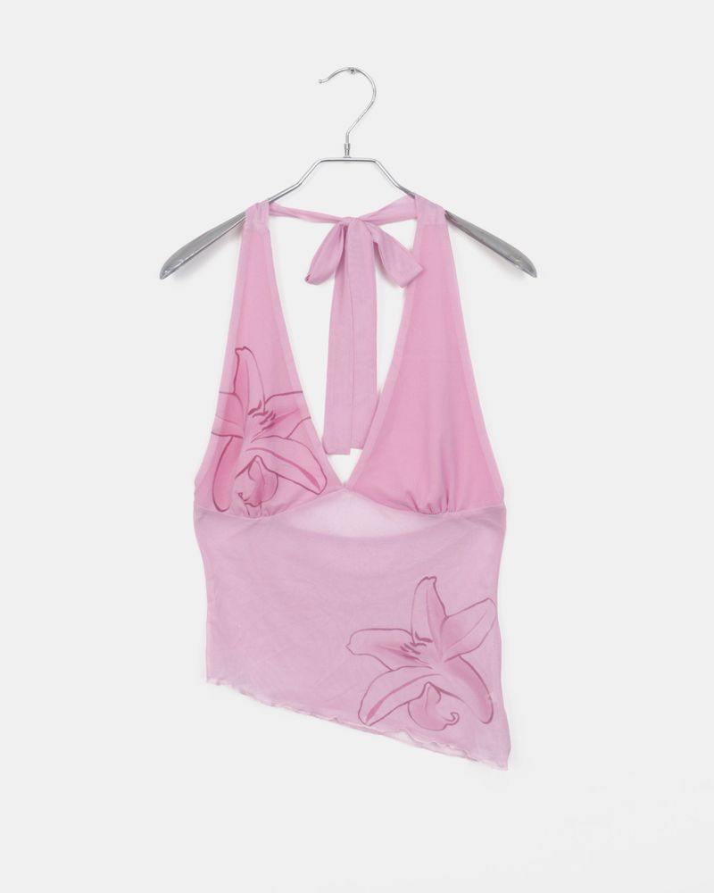 Roine flower printed see-through halter neck sleeveless