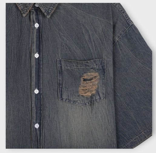 Summer shea damage washed denim half shirt
