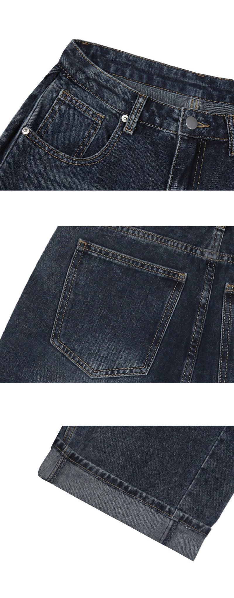 Vintage side pintuck denim pants (dark blue)