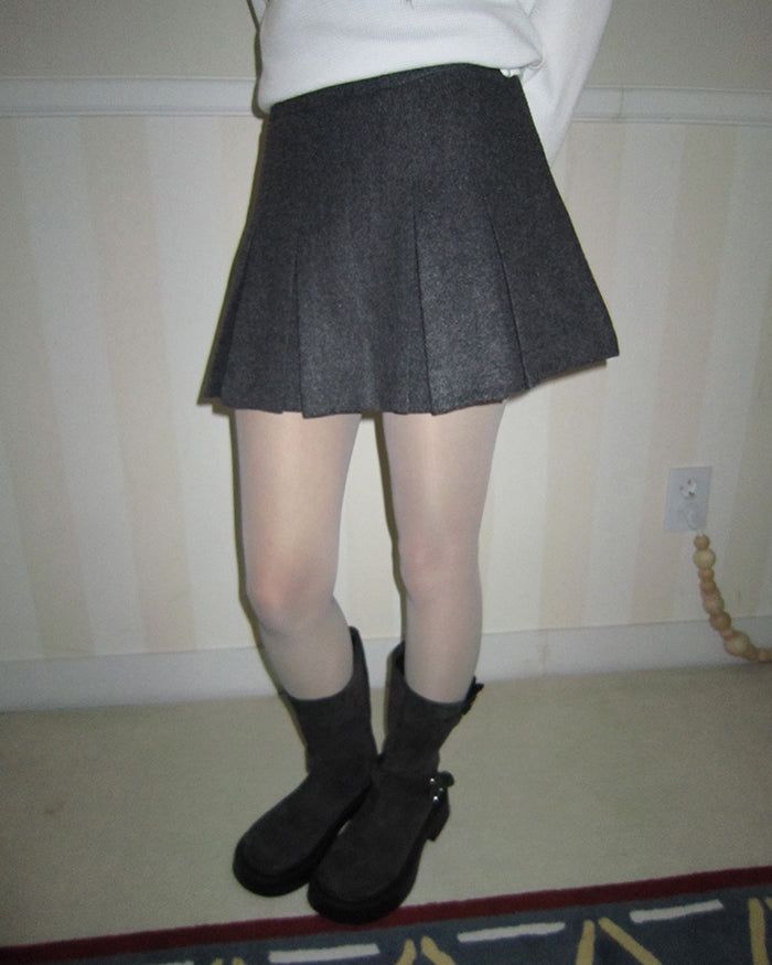 WONDER WONDER(ワンダーワンダー)の「Elon Wool Pleated Mini Skirt with Inner Shorts(Skirts)」