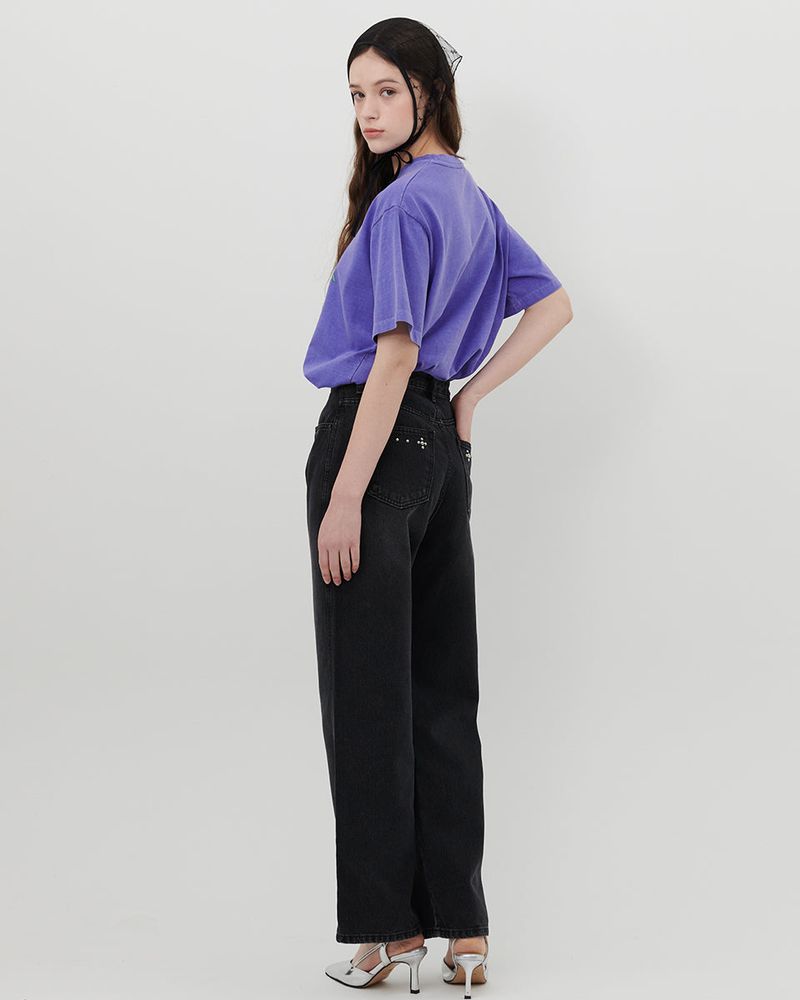 STUDS STRAIGHT LEG JEANS [BLACK]