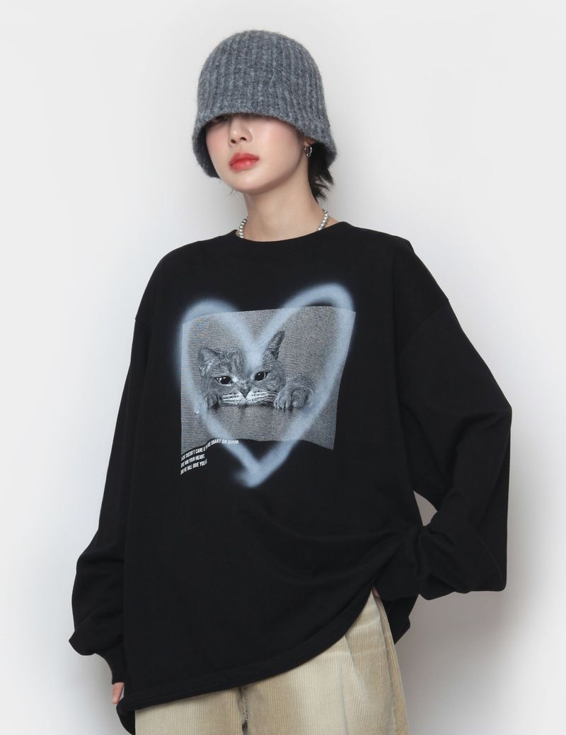 nutellike(ヌテールライク)の「Cat Heart Spray Long Sleeve T(Tops)」