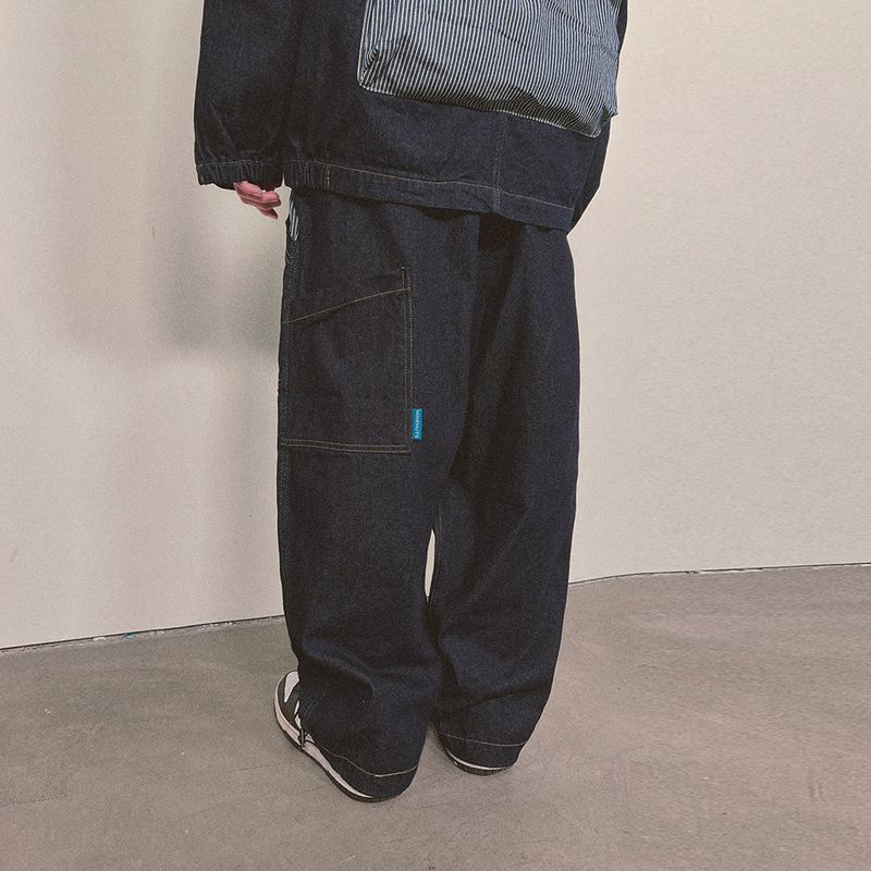 stripe patch denim pants_blue