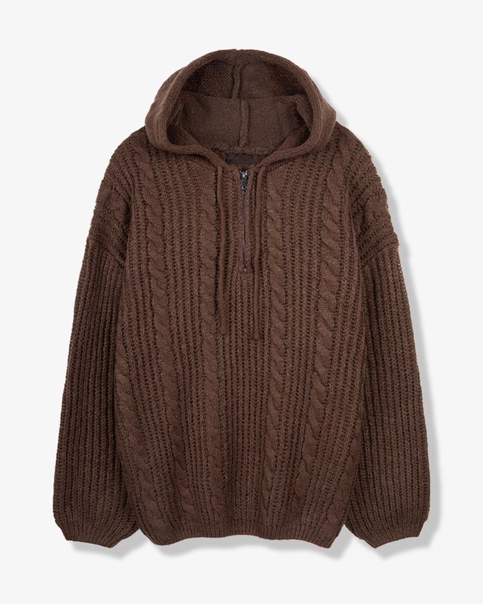 (UNISEX) Follow Half Zip Cable Knit Hoodie