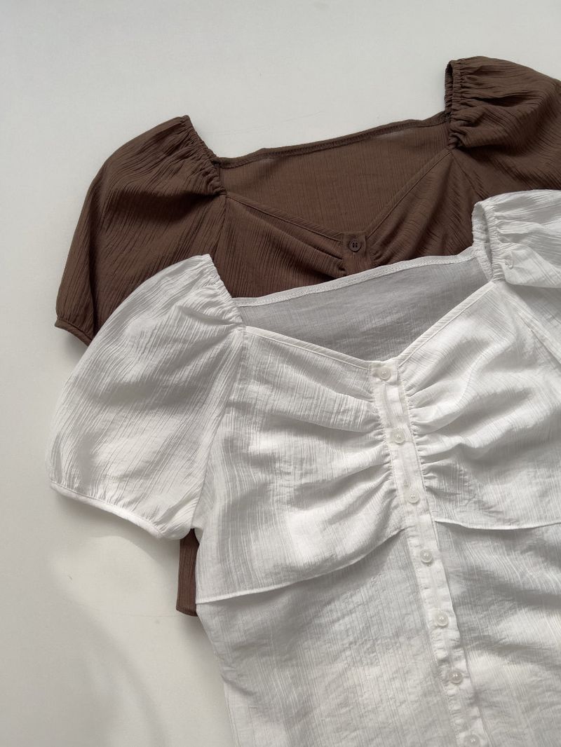 Besque Shirred Short Sleeve Blouse