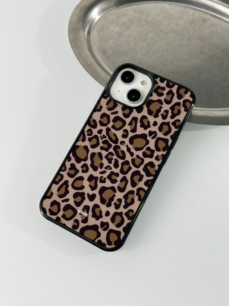 Leopard Magsafe Glass Bumper Case(Brown)