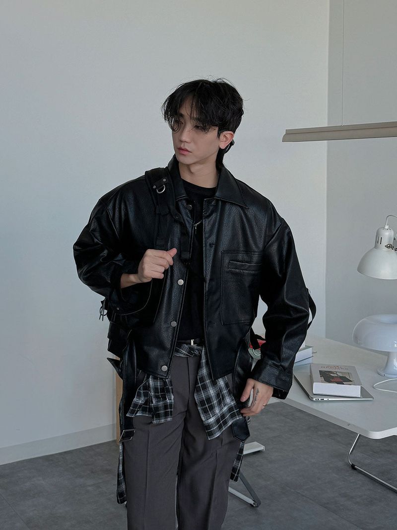 ASCLO Biker Leather Belt Jacket (2color)