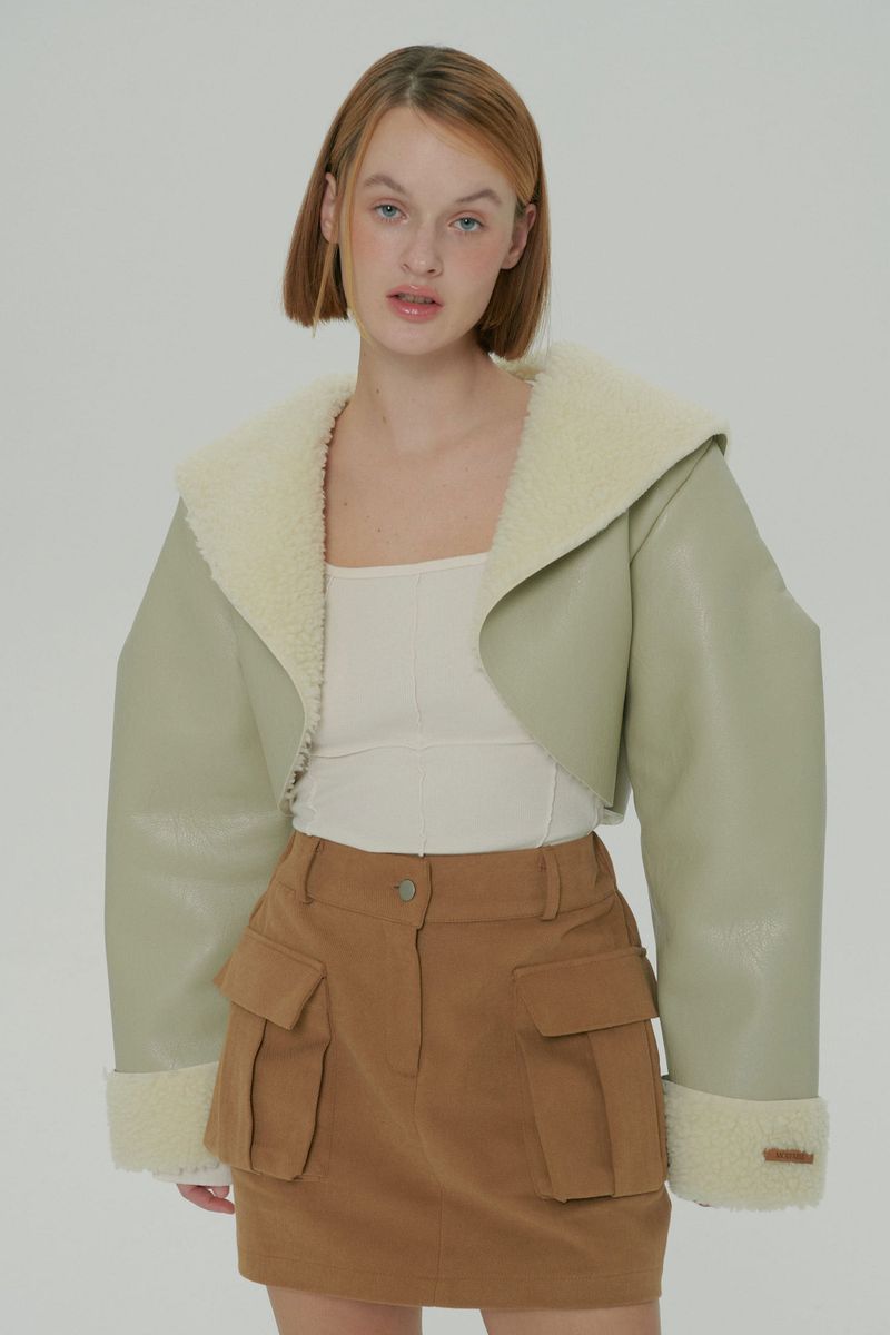 CROP SHEARLING JACKET / IVORY