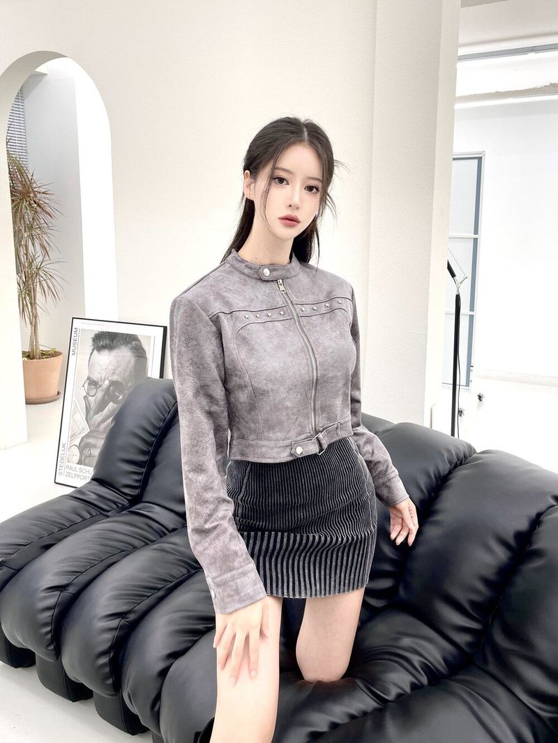 1059. Star stud suede crop jk (2color)