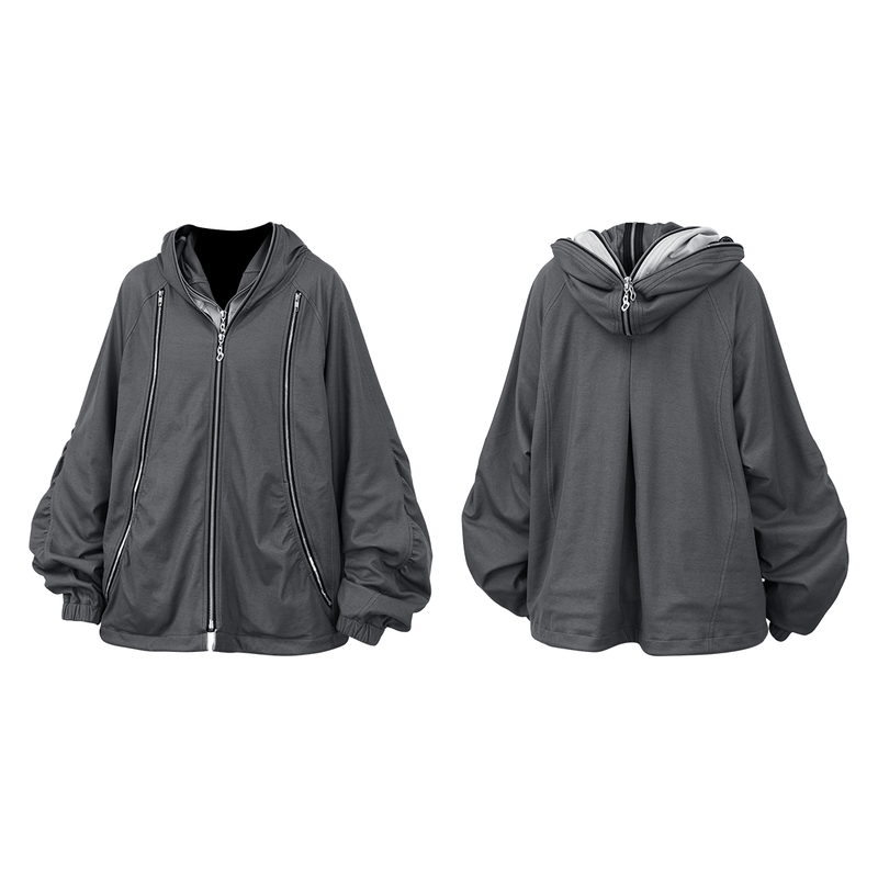 RELABEL (Dream Fracture) Multi-Zip Genuine Double-Layer Cut Four-Zip Hooded Back-Zip Oversized Sweatshirt
