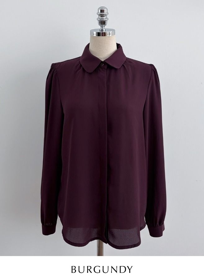 Nero Collar Shirring Hidden Button Puff Blouse