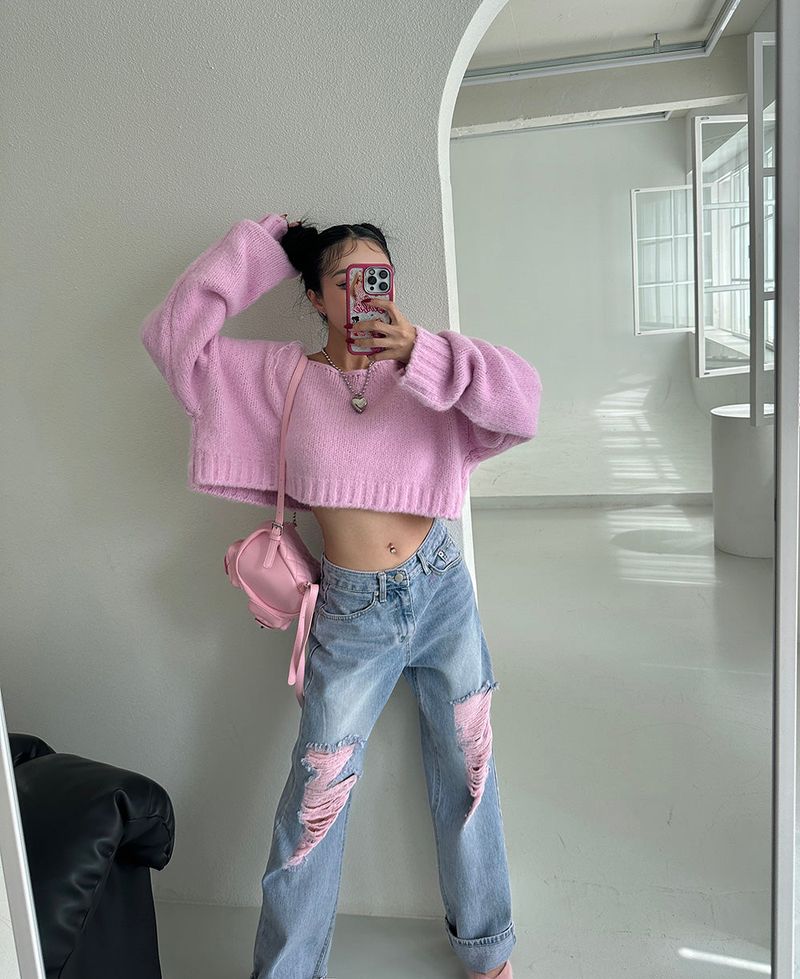 Salt wool cropped knitwear (pink)